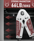 Front view of YesWelder adjustable angle welding magnet with dial, silver body and red labels, 66LB/30KG holding power.