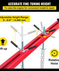Beefy Heavy Duty Engine Support Bar 1100 Lbs Capacity For Transmissions And Engine Removal With 2 Point Lift Dual Hooks Stable Hoist For Home Garages And Auto Repair Shops red steel bar with adjustable height and rotating hoist