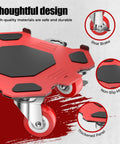 Kavlium Heavy Duty Furniture Dollies With 5-Wheel Movers, showing red dolly with non-slip mat and rotating casters for easy transport.