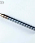 Angled side view of Jarrow Tool carbide ball-nose end mill with TiAlN coating; silver shank and gold-tipped end for CNC milling
