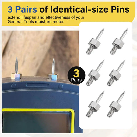 PIN3 Moisture Meter Replacement Pins for MMD4E 6 Pack Compatible with RHMG650 and RHMG700DL Easy Swap for Accurate Readings Durable Pin Set for DIY Wood Moisture Checks, 3 pairs stainless steel