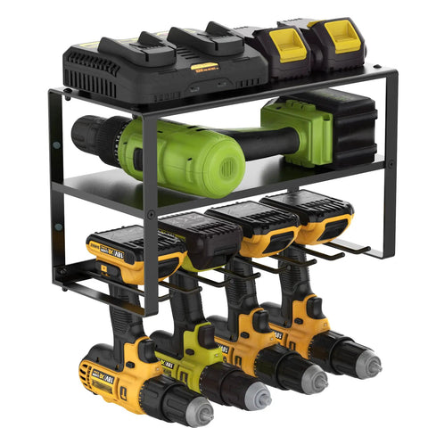 Built Tough 3 Tier Garage Tool Organizer Rack For Drills And Hand Tools Carbon Steel Wall Mount Shelf Space Saving Power Tool Storage System USA Designed Garage Storage Solution with drills and batteries