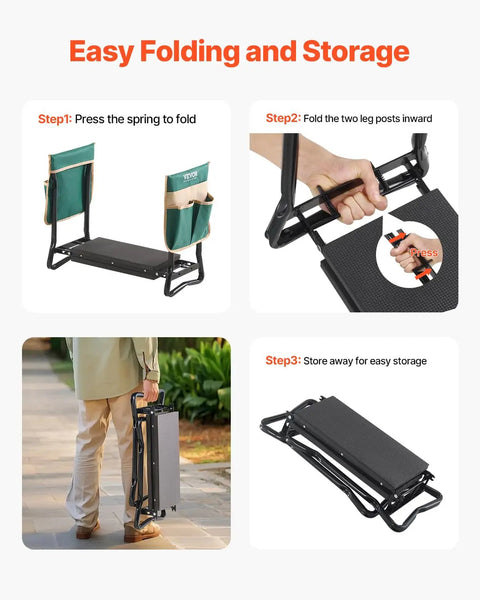 All In One Garden Kneeler And Seat Workhorse With 330 Lb Capacity, 8 Inch EVA Pad, foldable stool with tool bag folding steps