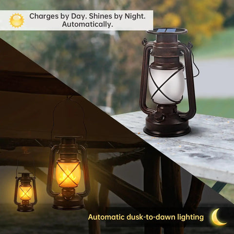 Outdoor Solar Lanterns With Lit Dancing Flame LED Lights For Patio And Garden, Waterproof Hanging Lanterns, Auto On Off, Energy Saving Camping Lamps, Landscape Decor For Yard Pathway And Porch, 2 Pack
