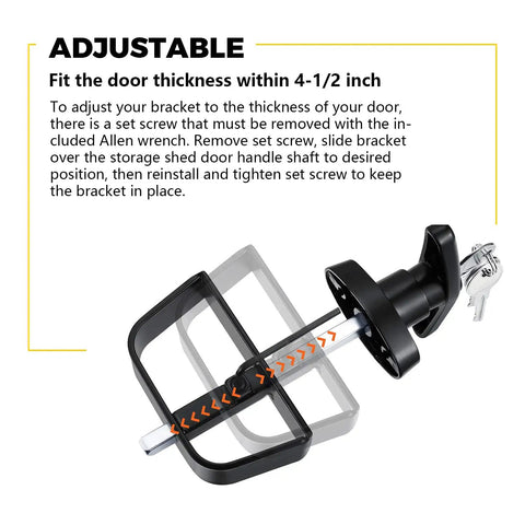 Super Tough Outdoor T Handle Lock Kit For Shed Doors Including Five Keys And Full Mounting Hardware Perfect For Playhouses Chicken Coops Rv Campers Or Garages To Lockdown Everything Secure In Matte Black with adjustable bracket for door thickness.