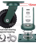 Heavy Duty Industrial Casters 6 And 8 Inch Set Of 4 Rock Solid Swivel Units With Heavy Locking Brakes Solid Rubber Wheels showing wheel, bearings, and mount details.