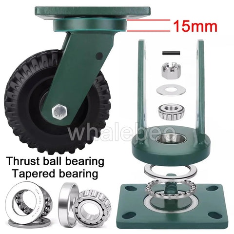Top Shelf Heavy Duty Industrial Caster Set Of Four Six And Eight Inch Swivel Fixed Castors With Solid Rubber Tires showing detailed assembly and wheel.