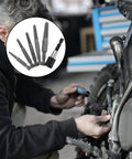 Get Your Broken Screw Or Bolt Fixin' Done Fast With The FIXOSHEE Steel Screw Extractor Kit #1 Through #5 Featuring A Super Comfortable Grip And Tough Build Perfect For Any Home Repair Or DIY Project Out There. Steel screw extractor kit #1-#5 used on a motorcycle repair