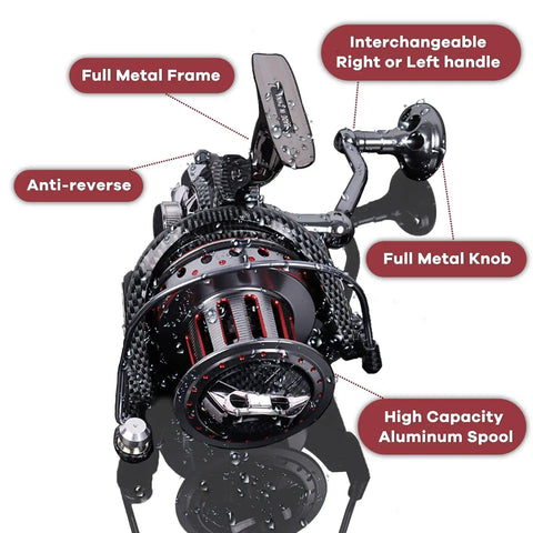 Surf Spinning Reel Size 10000 12000 For Saltwater Fishing With Full Metal Frame, anti-reverse, aluminum spool, interchangeable handle.
