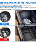 Before and after installation of Hyundai Palisade 2026 Center Console Organizer Tray for 7 Seat Calligraphy Trim