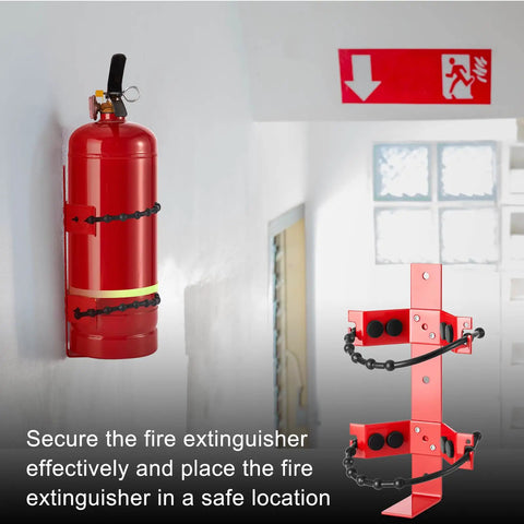 Four Pack Fire Extinguisher Mount Brackets Adjustable Heavy Duty Holder installed on wall for 2.5 and 5 lb extinguishers