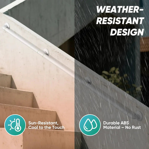 Wall Mounted Stair Handrail With Grippy Abs Cover And Solid Stainless Core For Indoor Outdoor Use Heavy Duty Anti Slip Grab Bar, shown in weather-resistant design.