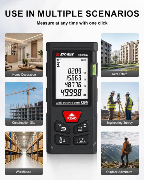 Pro Grade Digital Laser Distance Measuring Tool With 164 Foot Range, Dead On Accuracy Within One Sixteenth Inch, Built In Bubble Level, Quick Unit Swap, No Fuss Single Button Operation, Great For Contractors And Weekend Warriors Doing Home Upgrades