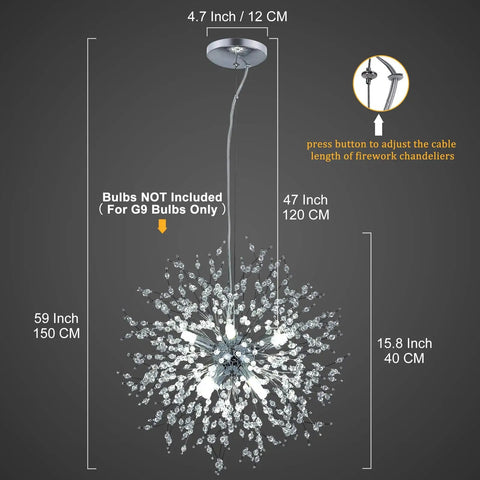 Lit Modern Firework Dandelion Sputnik Chandelier With 8 Lights Crystal Chrome Pendant Lighting for dining room