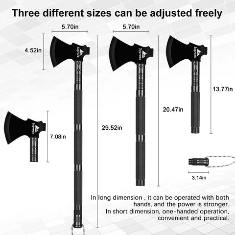 Three adjustable sizes of the axe in the Survival Shovel With High Carbon Steel Blade Folding Entrenching Tool And Axe Tactical Shovel