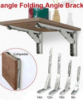 Two Pieces Adjustable Wall Mounted Triangle Folding Bracket Set For Shelves And Benches Heavy Duty Silver, extended and folded view