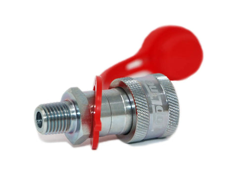 10,000 PSI High Pressure 1 Quarter Inch Female Hydraulic Quick Coupler for Heavy Duty Pumps and Cylinders Replaces Parker S30 Safeway S30 and Stucchi IVHP Series, shown with red dust cover