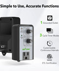 Repeat Cycle Intermittent Timer for Auto On Off with controls and outlet, showcasing features like dusk to dawn photocell sensor.