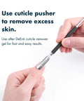 Using metal pusher from At Home Cuticle Care Kit With Citrus Scented Remover 8oz Cuticle Oil 2oz And Metal Pusher Tool for nail care
