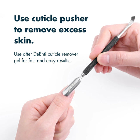 Using metal pusher from At Home Cuticle Care Kit With Citrus Scented Remover 8oz Cuticle Oil 2oz And Metal Pusher Tool for nail care