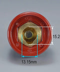 Red and gold connector front view, dimensions 13.15mm x 15.2mm, part of 315Amp Dinse Style TIG Welding Cable Panel Connector Plug And Socket Set DKJ35-50 DKZ35-50 Black And Red Quick Fittings For 35-50mm2 Wire Euro Style Connector Kit 4pcs