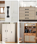 Two 5.5 Inch Black Door Pulls With Mounting Screws For Sliding Doors Cabinets Closets Drawers Gates Garages And Sheds Matte Modern Handle Hardware Includes 8 Screws, shown installed on various cabinets and furniture