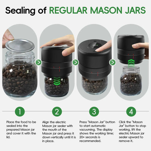 Electric Mason Jar Vacuum Sealer Kit With LED Display sealing regular jar with one touch control and strong suction