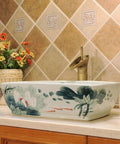 SDVantage Vessel Sink Retro Bathroom Vessel Vanity Sink Ceramic Vessel Sink Above Counter Bathroom Vessel Vanity Sink Rectangle Art Basin with floral design.