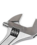 Close-up of a wrench jaw from the 3 Pc Adjustable Wrench Set 6 Inch, 8 Inch And 10 Inch With Large Knurl And Hex Jaw For Mechanical And Plumbing Jobs