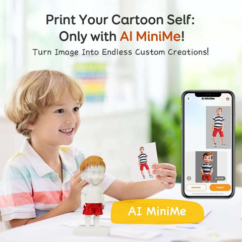 Child using Kids AI Powered 3D Printer Fully Assembled With Auto Leveling And Up To 400 MM Per Sec Speed to create custom figure