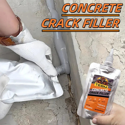 Person applying 500G Concrete Crack Filler With High Elasticity And Self Leveling Cement Patch Waterproof Repair Sealant to a crack.