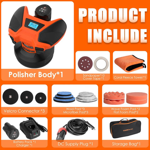 Cordless Car Buffer Polisher With Gamepad Grip For No Fuss Waxing, 12V 2.0Ah Battery And Cigarette Lighter Socket, 6 Variable Speeds Up To 5000 RPM, Swirl-Free Finish For Polished Cars