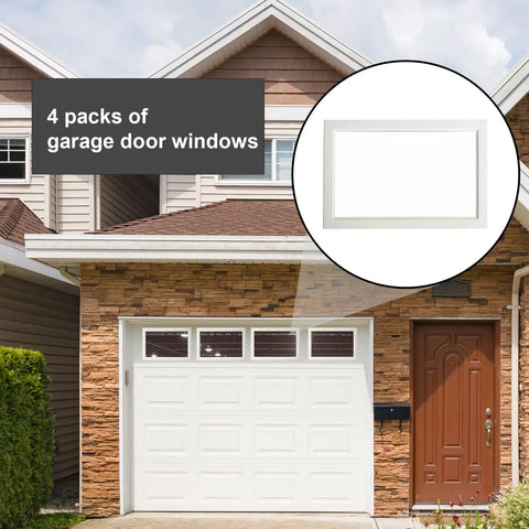 Four Pack Vinyl Garage Door Window Inserts Kit With UV Resistant Resin Glass installed in garage door