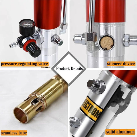 No Sweat Slick Air Powered Grease Pump Kit For 55 Gallon Drums featuring pressure regulating valve, silencer, solid aluminum build.