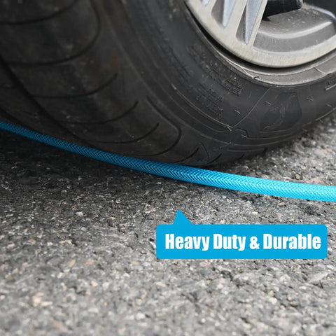 Heavy Duty 25Ft 1/4 Inch Polyurethane Air Hose With Braided Reinforcement under car tire on pavement