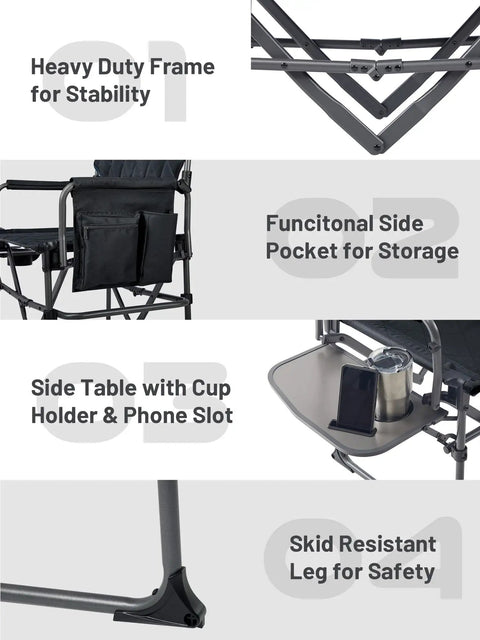 Heavy Duty Camping Chair With Compact Fold Built In Side Table And Pocket For Camping Lawn Fishing And Sports Supports Up To 400 Lbs