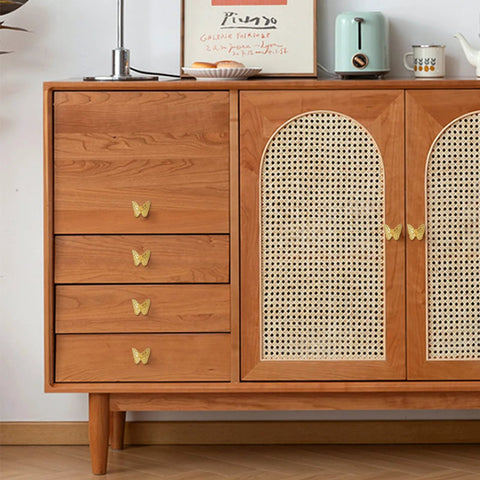 Wooden sideboard with six piece zinc alloy drawer knobs antique butterfly pull handles with screws for drawers and cupboards gold finish