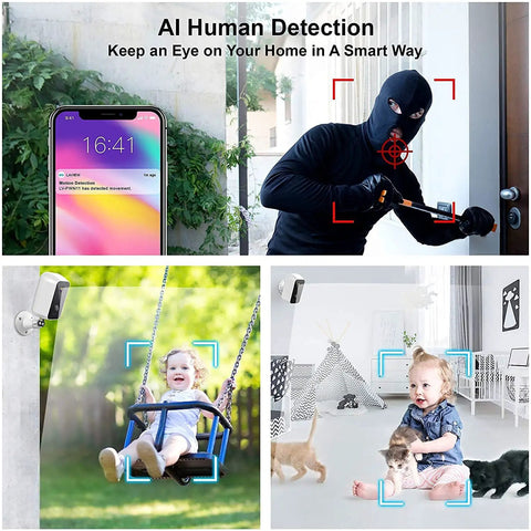Wireless Outdoor Security Camera 1080P HD Battery Powered 9600mAh Up To 180 Days Battery Life AI Motion Detection Night Vision