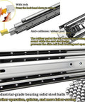 Beefy Heavy Duty 40 Inch Drawer Slides With 500 Pounds Capacity Locking Ball Bearing Rails showing locking mechanism and features