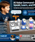 Science Kit For Kids Electronics Circuit Exploration Toy With 66 Pieces Includes Lights Fans Rockets And More Hands On STEM Learning That Sparks Creativity And Builds Real World Tech Skills For Curious Young Makers., child using voice control circuit kit with fan, lights and power modules