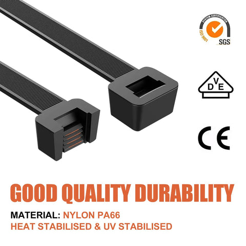Close-up of 12 Inch Heavy Duty Zip Ties With 50 Lbs Tensile Strength Self Locking Nylon Cable Ties showing durability features.