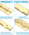 Heavy Duty Piano Hinge 36 Inch Long 2 Inch Wide Stainless Steel Continuous Door Hardware With Screws Gold Tone Finish for cabinets, features close-up of hinge material.