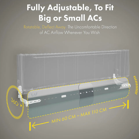 Adjustable AC Air Deflector Extends From 24 To 43 Inches, 360 Degree Rotatable To Direct Airflow, Transparent Design, Fits Most AC Units