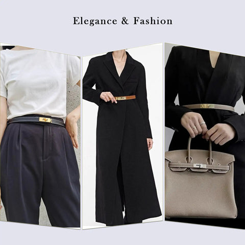 White Skinny Leather Belt For Women With Adjustable Golden Turn Lock Buckle Hole Free Thin Waist Strap Totally Clutch Accessory For Slaying Jeans Daily styled with outfits.