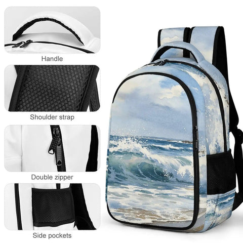 Coastal Beach Seascape Printed Unisex Backpack With Large Capacity For Travel School Or Day Trips Durable Polyester Material