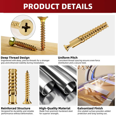 Heavy Duty Expansion Anchors And Screws For Door Hinge Repair With Tough As Nails Grip Plug Set, detailed images of screws and anchors.