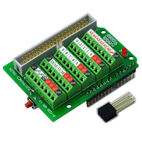 Arduino Screw Terminal Block Breakout Module For Uno R3 Soldered And Ready To Use 3 5mm Pitch Fits 26 AWG To 16 AWG Wires M2 Screws 40 Pin IDC Header Perfect For Quick Prototyping And Clean Wiring On Your Projects, front view