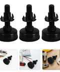 Three black carbon steel and nylon legs from Eight Piece Adjustable Threaded Furniture Leveling Feet Set With Carbon Steel And Nylon Legs Black Finish Easy Install Heavy Duty Load Capacity Floor Protectors For Cabinets And Tables.