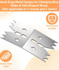 Heavy Duty Stainless Steel Bench Dogs Kit with sharp-edged clamp detail, used for router sleds and panel flattening projects
