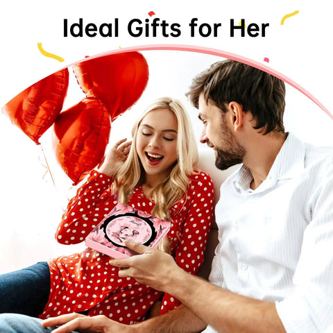 Man showing a woman the Ultra Slim LED Pocket Mirror With 1X And 3X Magnification, Rechargeable Type C Travel Mirror.